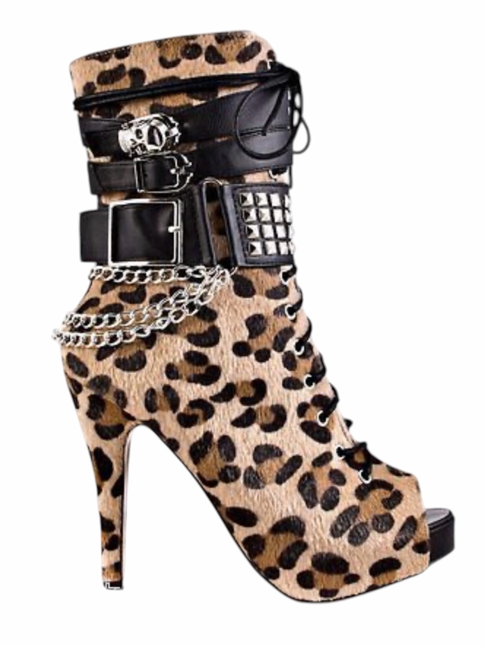 Abbey Dawn Avril Lavigne "MFP" Leopard Power Boot Heels Cheetah Stiletto Ankle